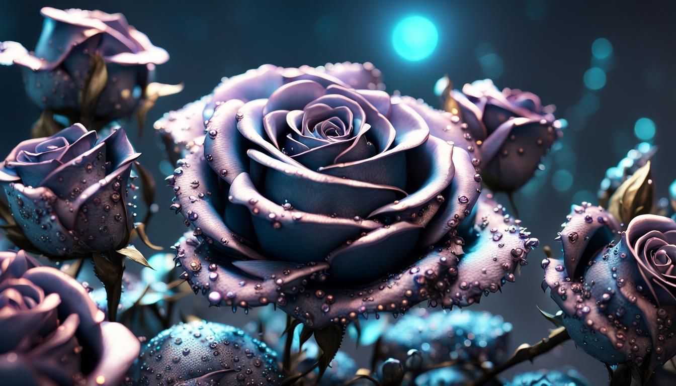 Metallic Roses with Stones: Dark Fantasy Concept Art