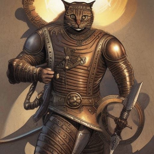 Medieval Cat Warrior in Full Battle Gear