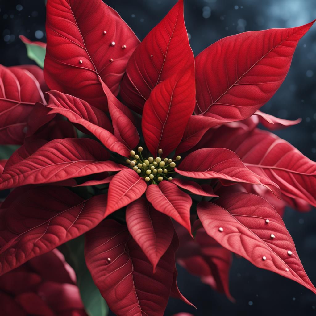 Detailed Macro Photo of Poinsettia Flower