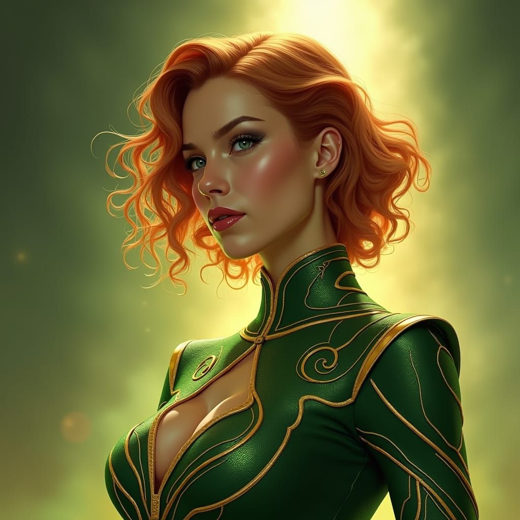 Jean Grey Portrait in Hyperrealistic Comic Art Style
