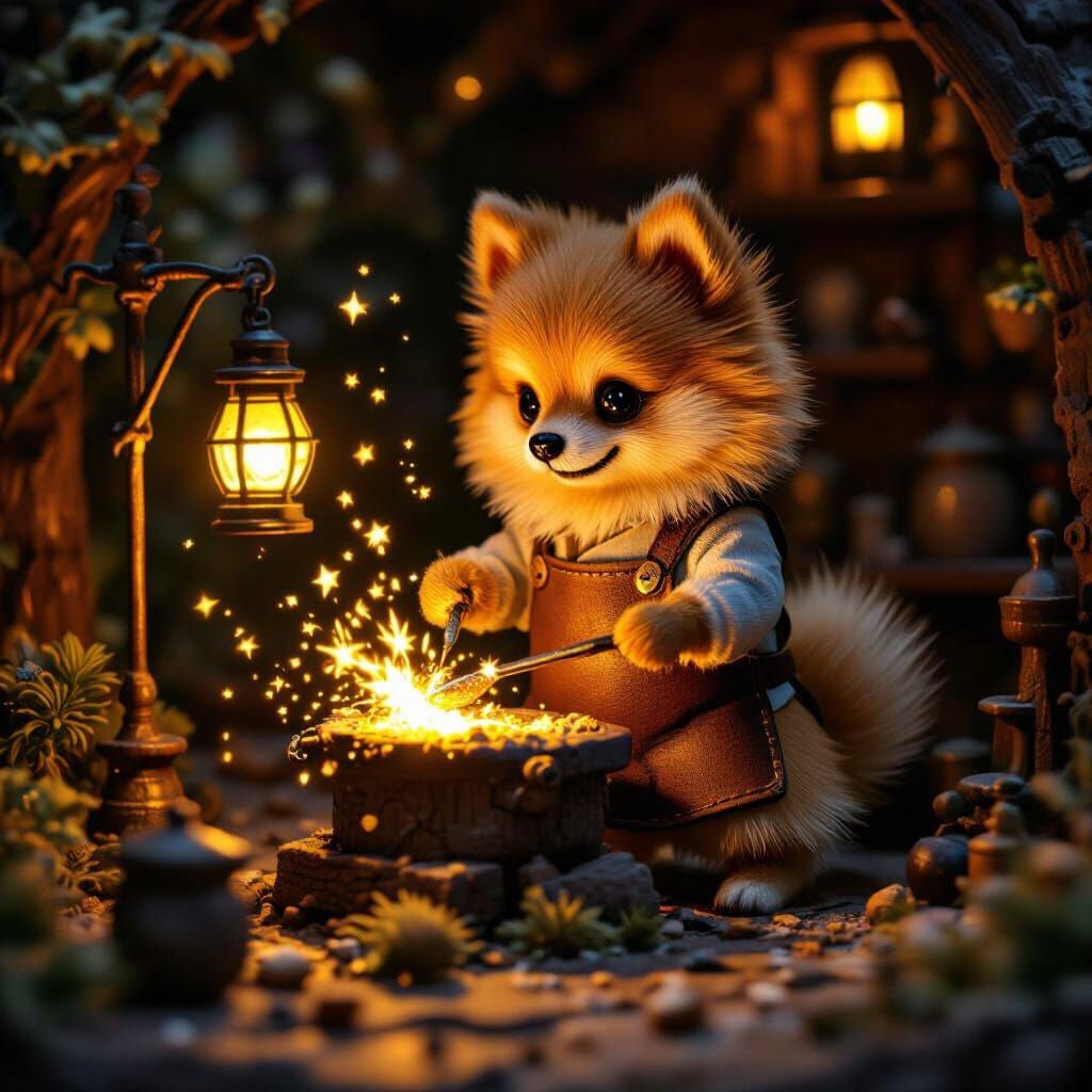 Pomeranian Blacksmith Forging Starlight Lanterns