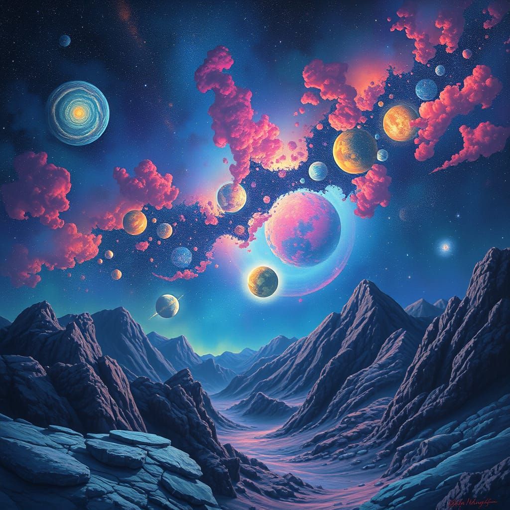 Dreamy Cosmic Landscape in Vibrant Spectral Colors