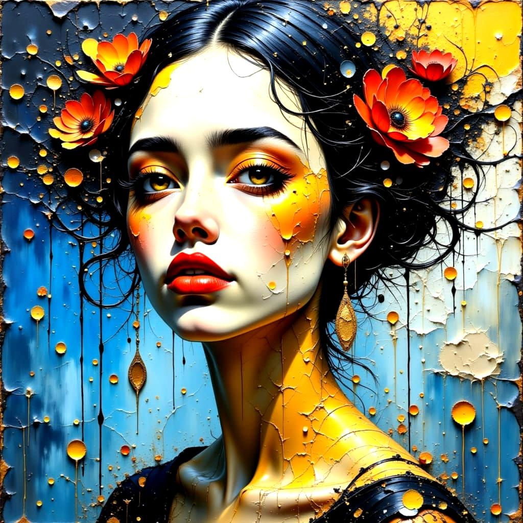 Surreal Woman Portrait as Impasto Oil Painting