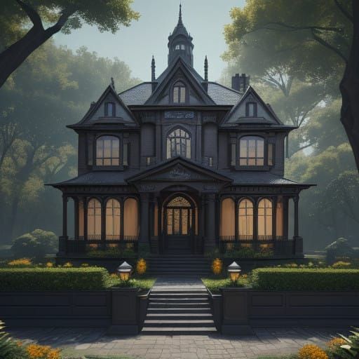 Majestic Victorian Mansion Amidst a Kaleidoscopic Forest in...