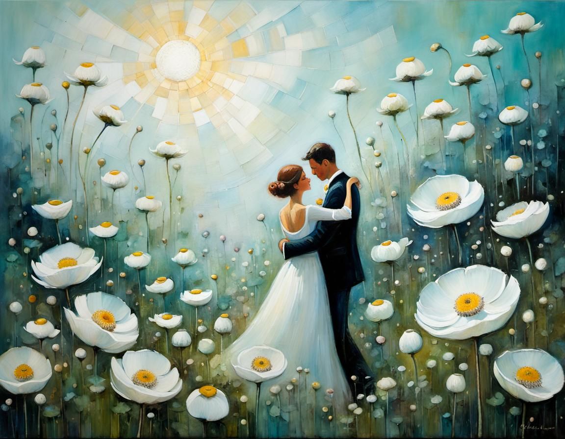 Romantic Couple Dancing Among Anemone Flowers Painting