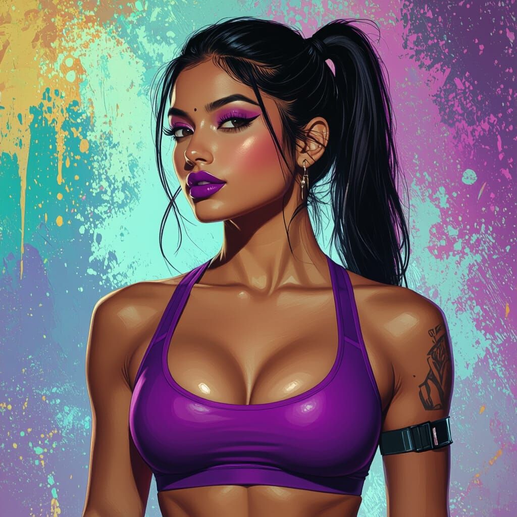 Athletic Indian Woman in Splash Art Style
