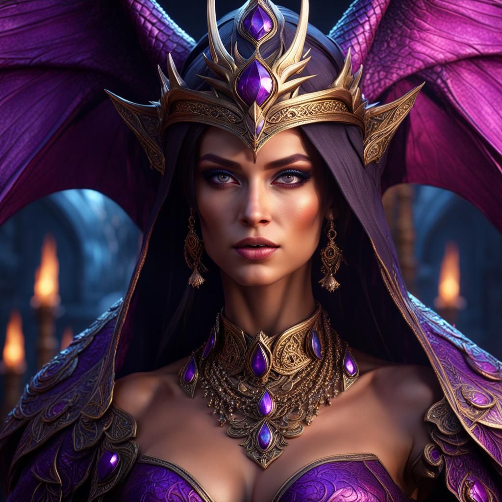 Draconian Queen Portrait with Magical Violet Eyes