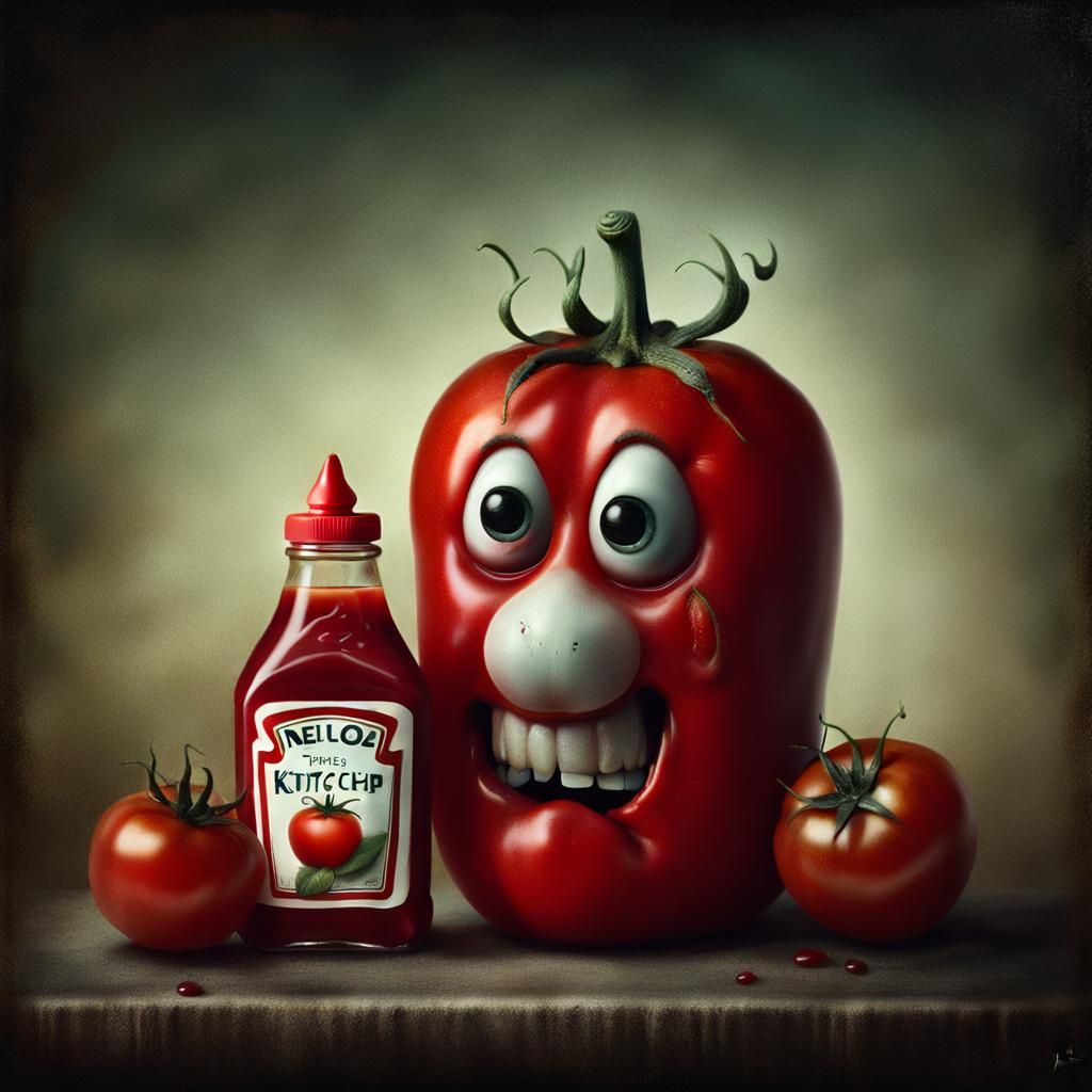 Sad Tomato Contemplates Ketchup in Professional Photo