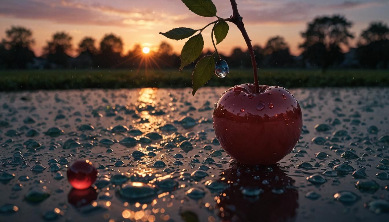 Glowing Bioluminescent Cherry in Luminism Digital Art