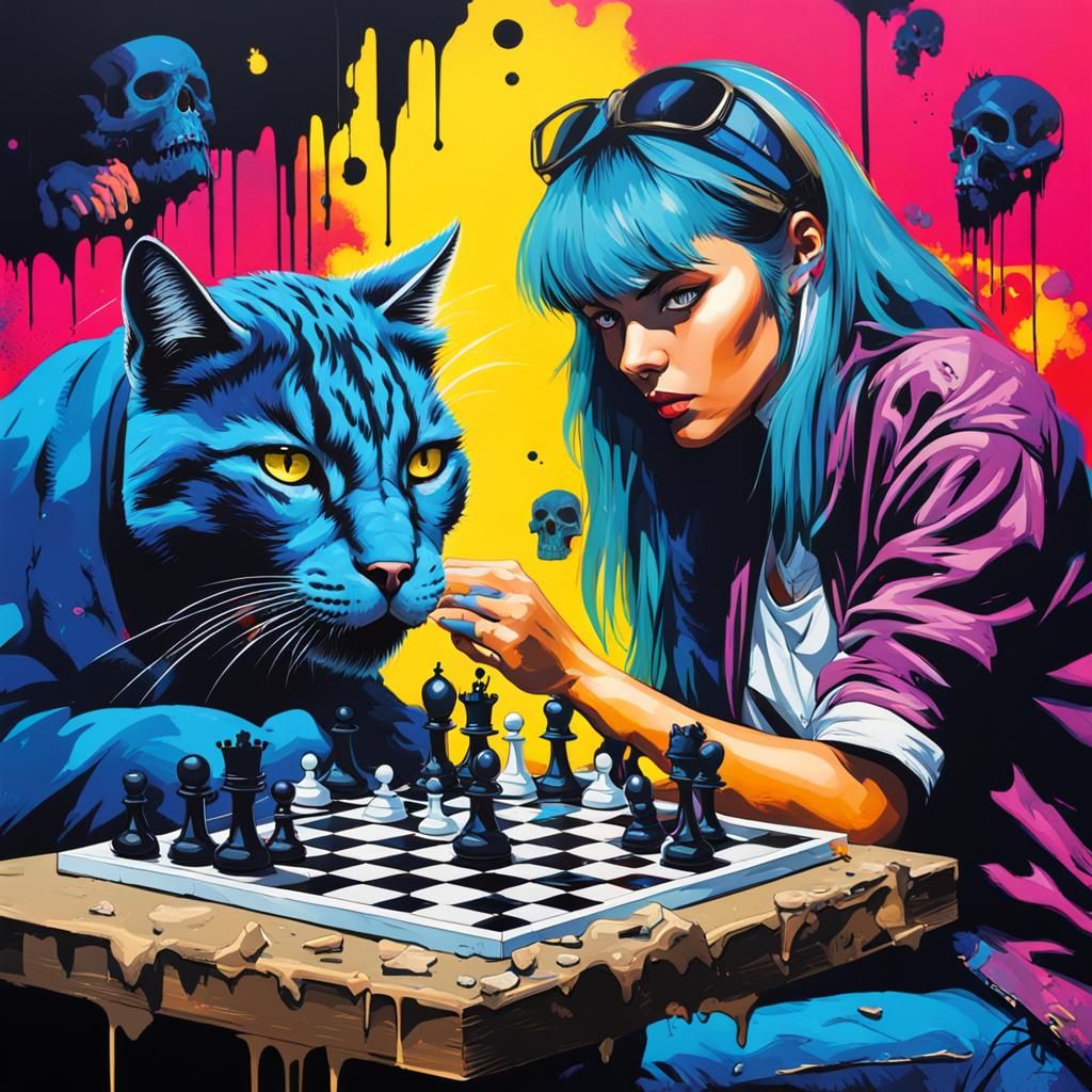 Comic Book Woman Plays Chess with Death