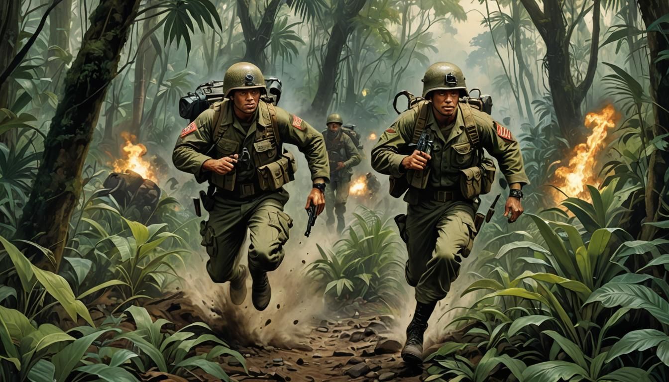 American Soldier in Jungle War Action