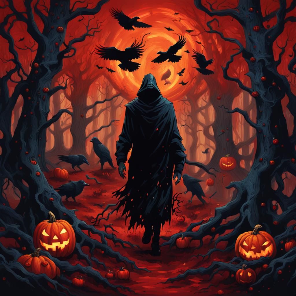 Dark Fantasy Figure in Macabre Forest Concept Art