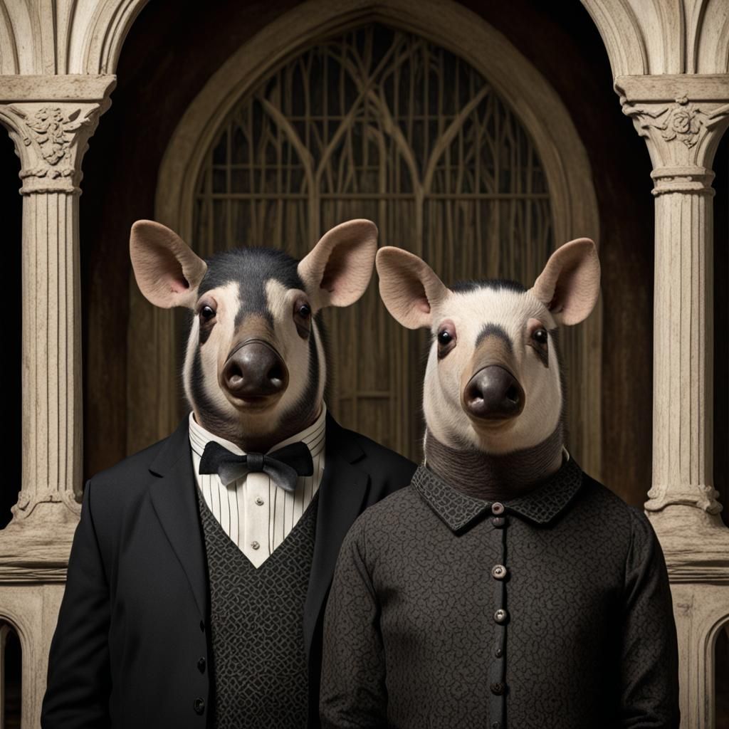 Tapirs Recreate American Gothic Parody