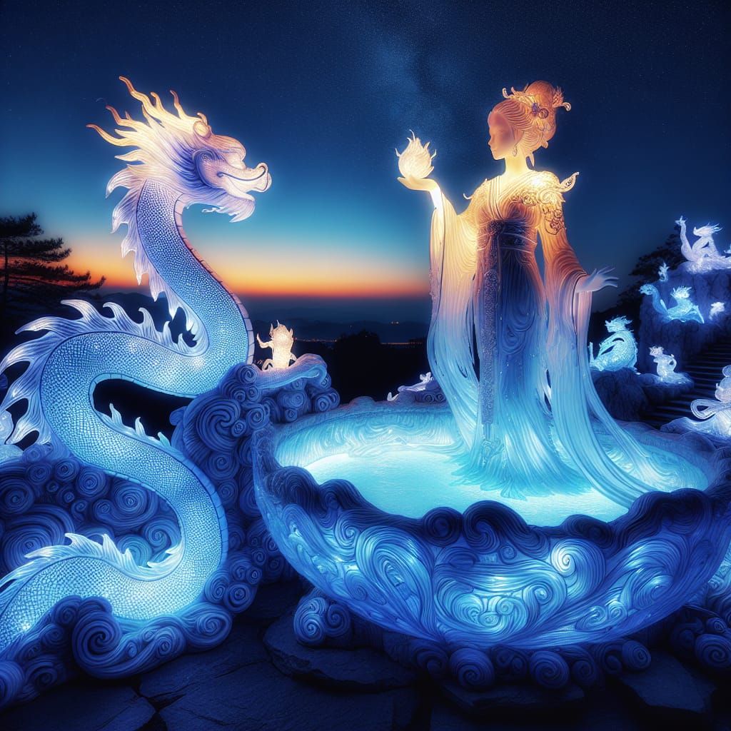 Luminescent Glass Woman Statue by Dragon Bath