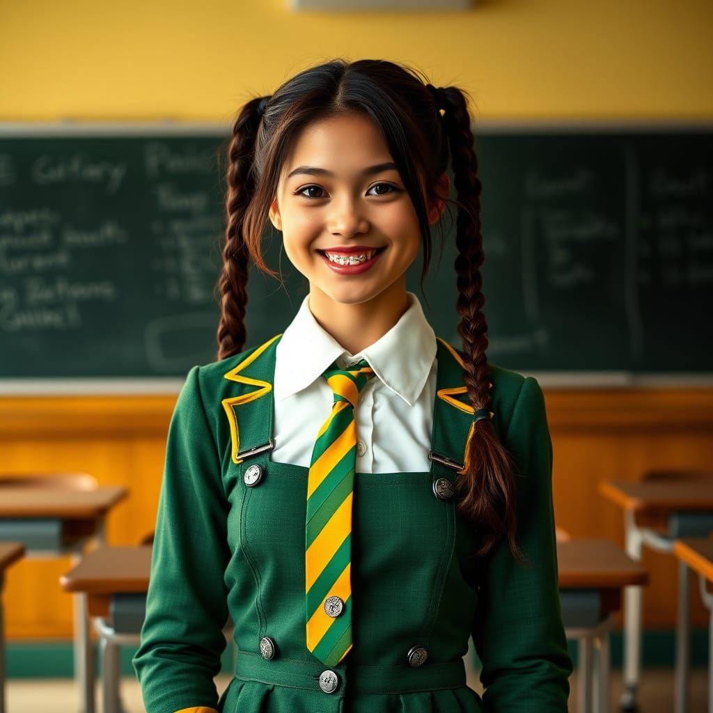 Young Woman in Vintage-Inspired Classroom Attire
