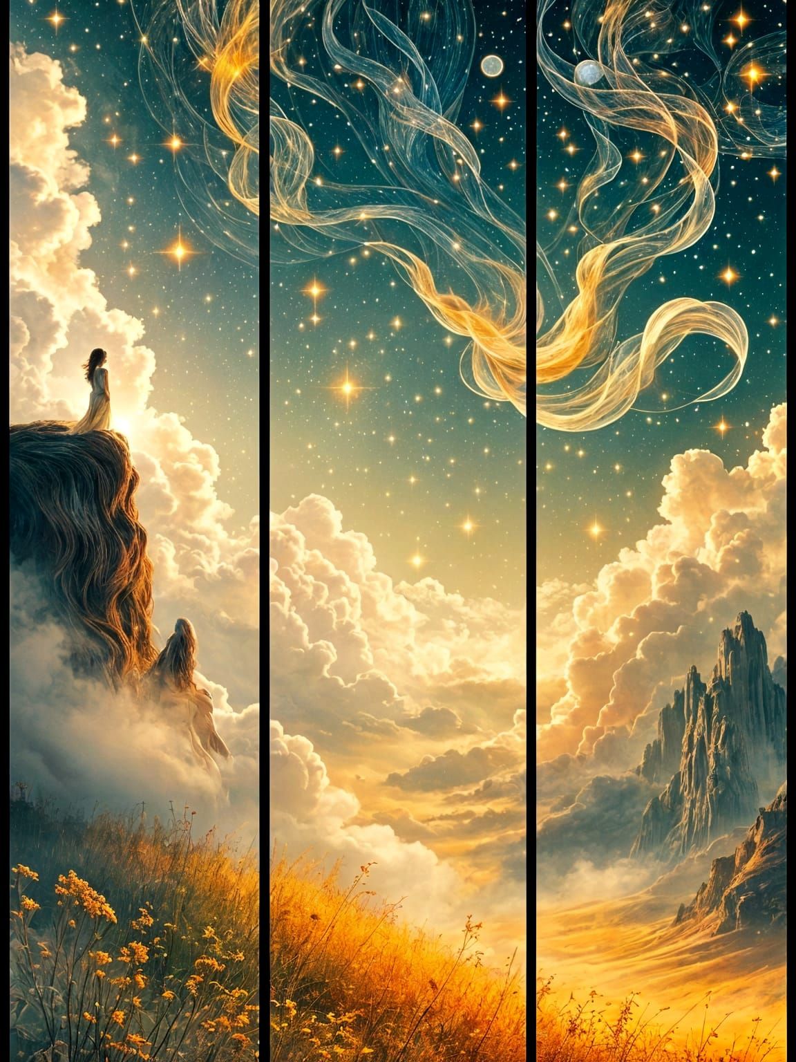 Triptych: Woman's Journey Through Mind and Cosmos