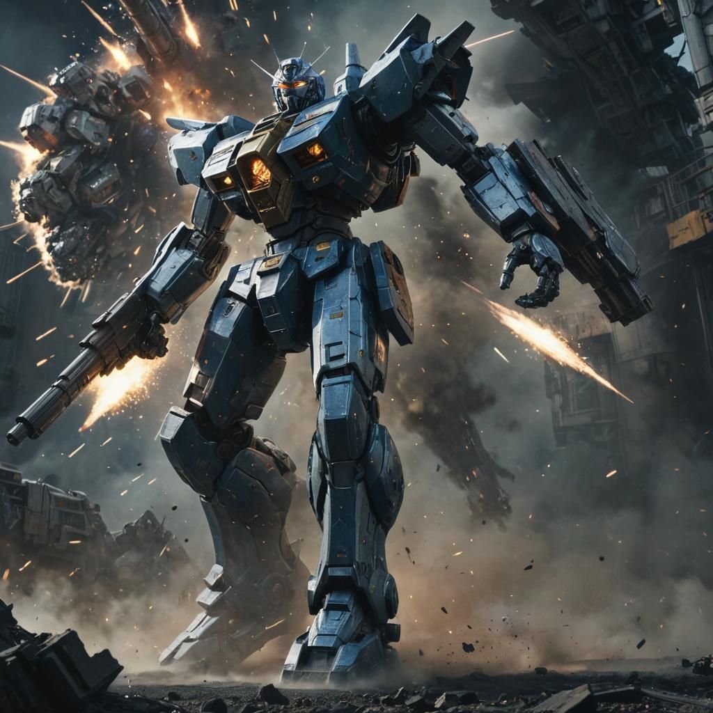 Mech Warrior Emerges from Explosion