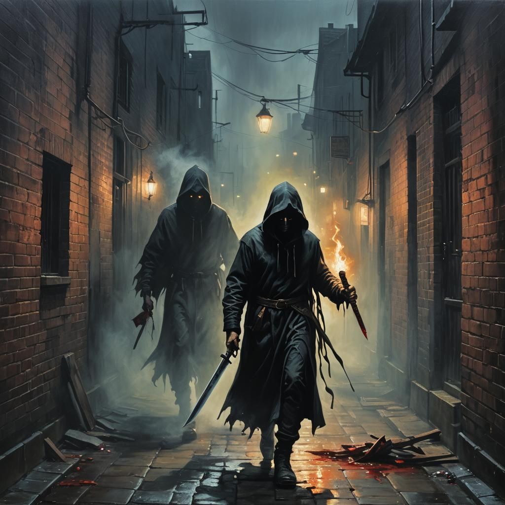 Ominous Hooded Figure in Dark Fantasy Artwork