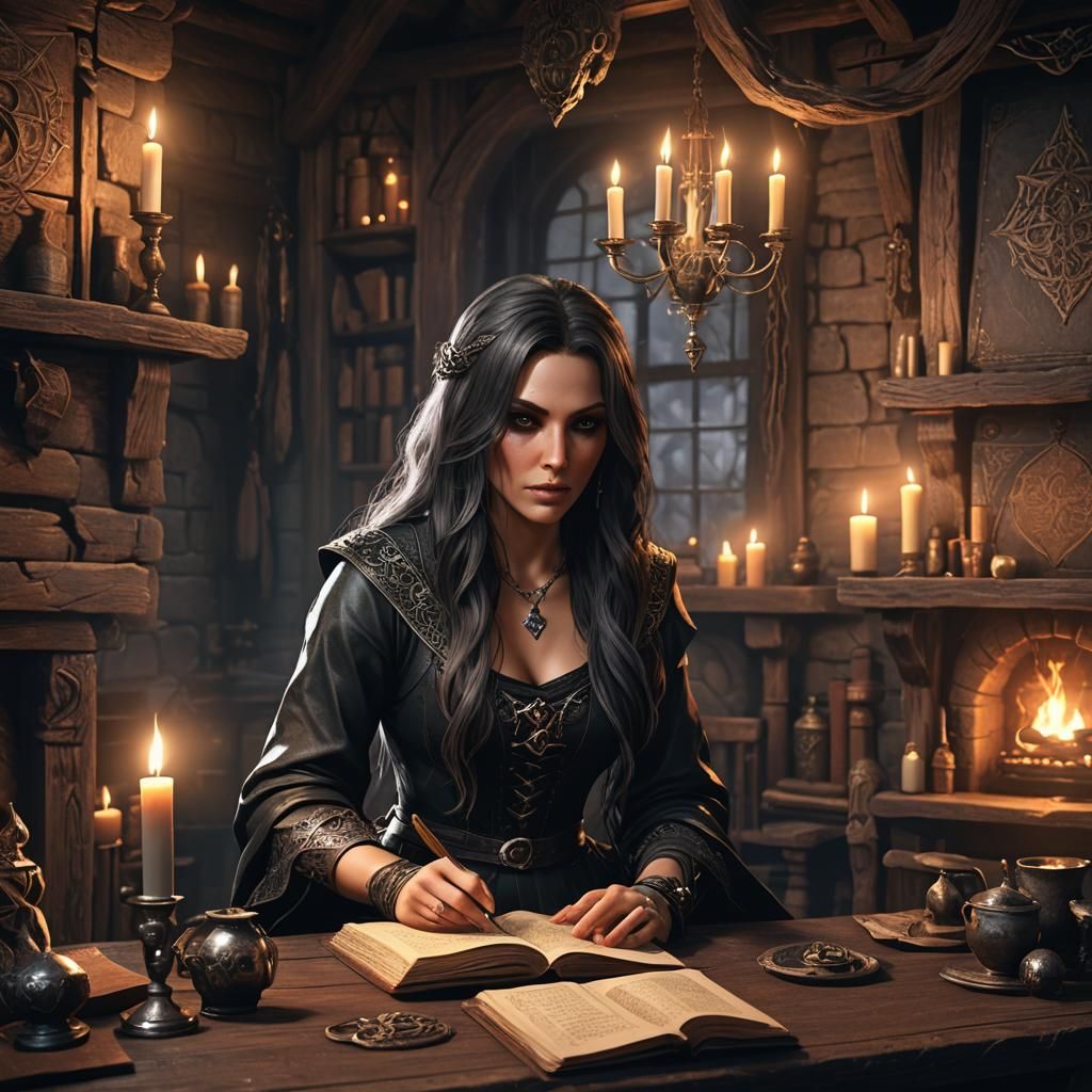 Mystical Witch Weaving Magic in Dark Fantasy Style