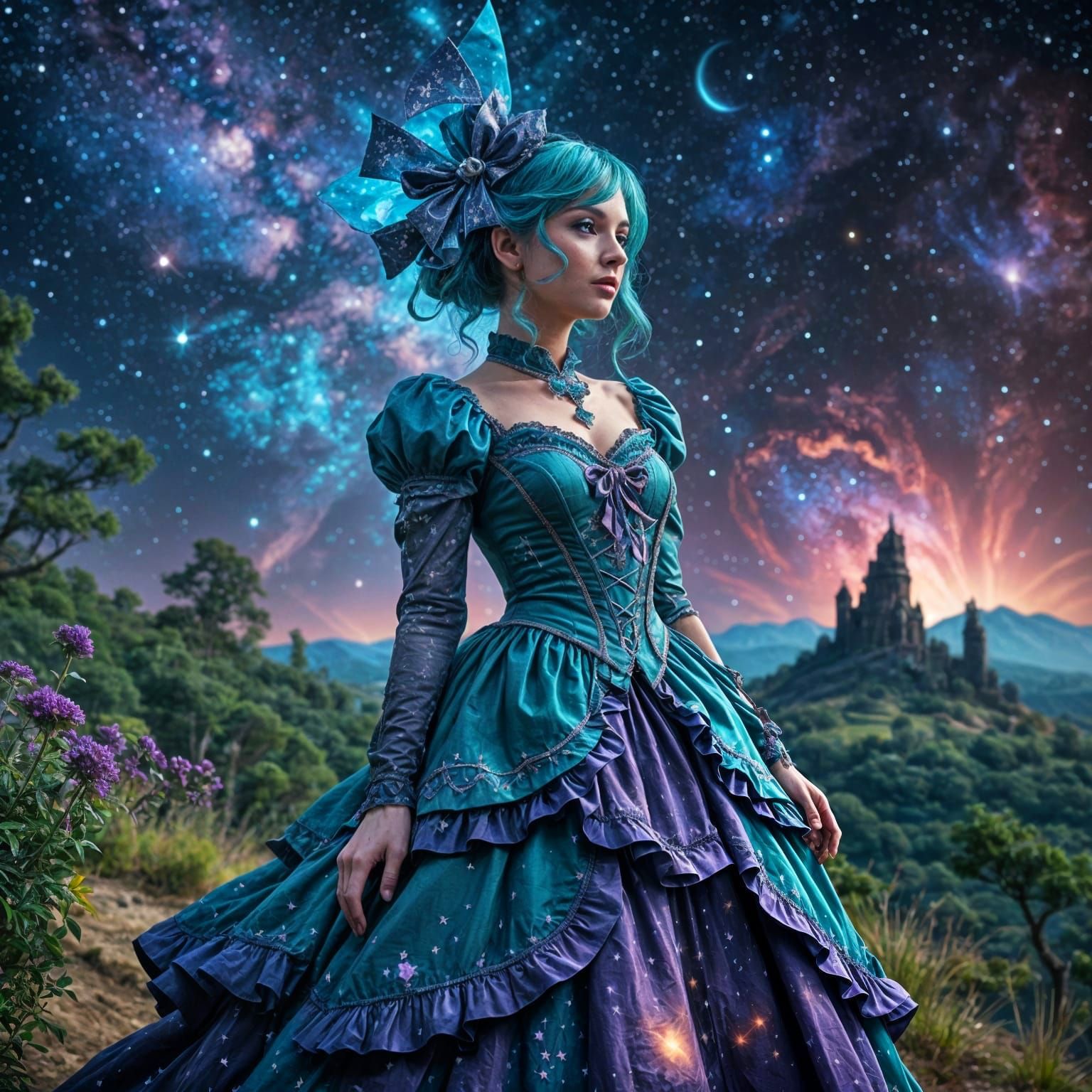 Southern Belle in Galaxy Amidst Starry Night