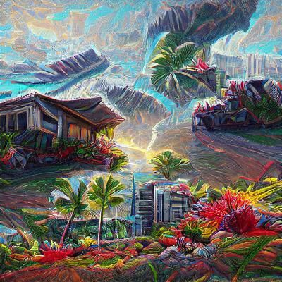 Lush Tropical Paradise Landscape Painting