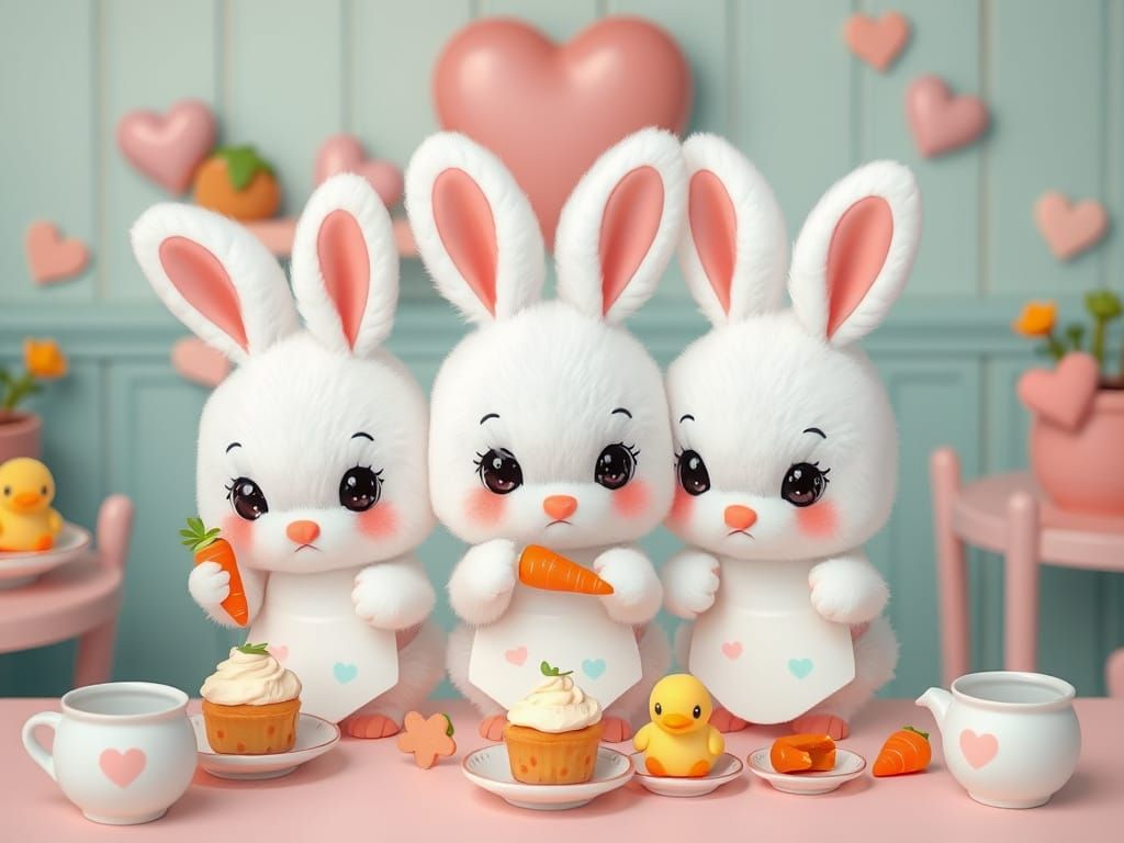 Chibi-Style Kawaii Café with Bunnies and Ducklings