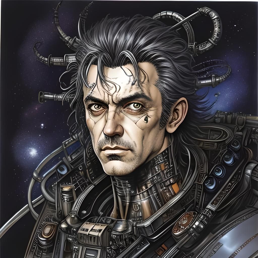 Mad Scientist Portrait in Space with Alcohol Ink Style