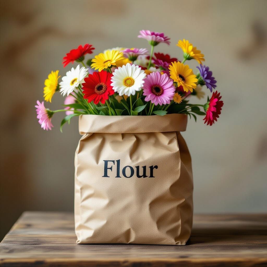 Flowers Bursting from Flour Bag, Cinematic Film Style