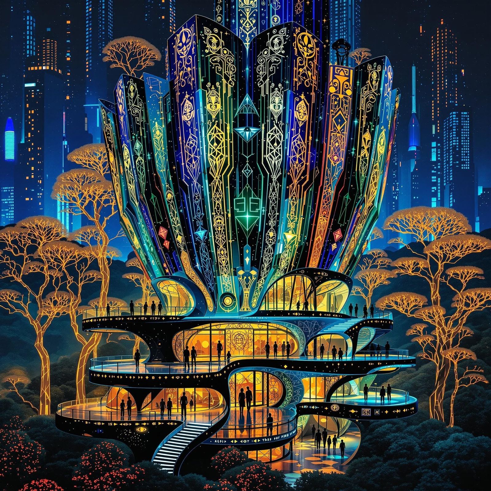 Gustav Klimt-Inspired Futuristic Celtic Metropolis