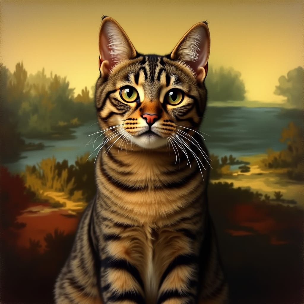 Serene Brindle Cat Portrait in Renaissance Style