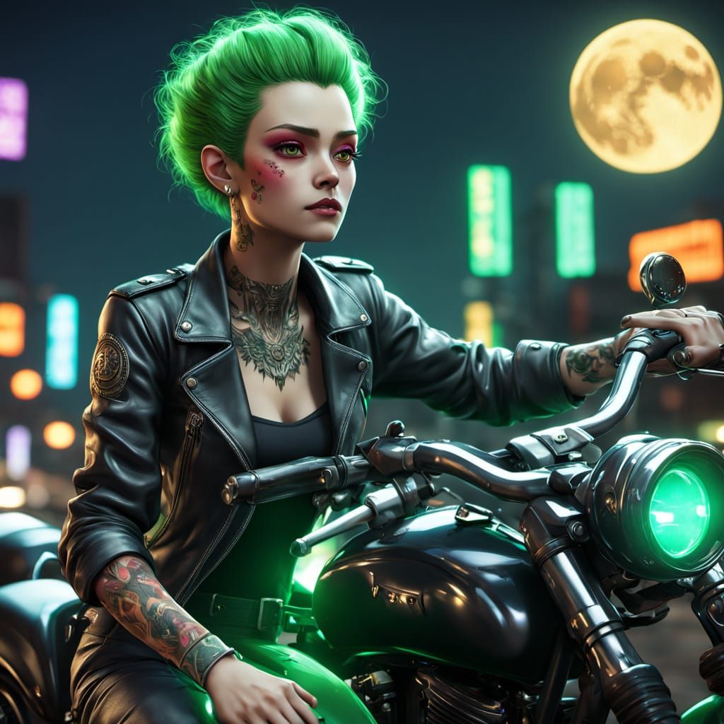 Bride of Frankenstein Motorcycle Wheelie in Anime Style