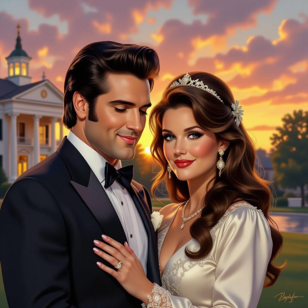 Elvis and Lisa Marie Presley in Memphis Sunset