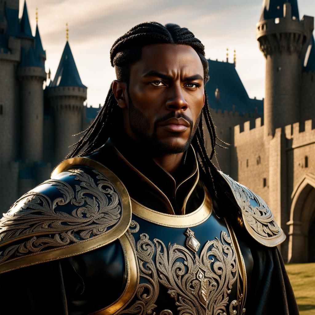 King Warrior with Golden Crown and Braids