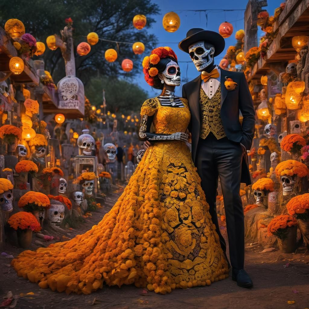 Vibrant Dia de los Muertos Graveyard Scene