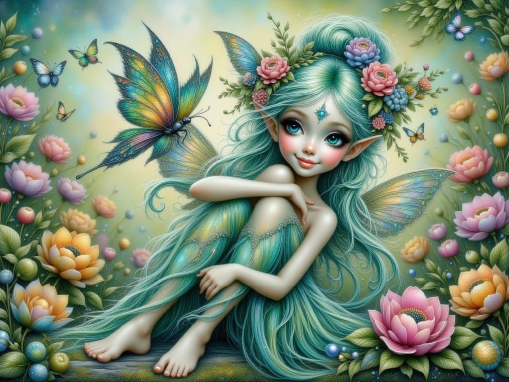 Magical Fairy in Floral Meadow, 3D Render