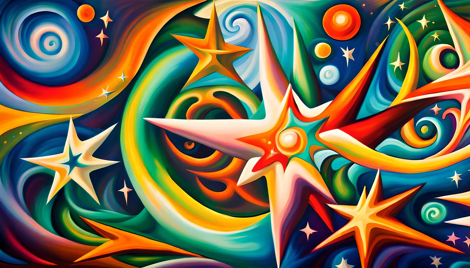 Colorful Star-Beings in Electromagnetic Plasma, Impasto Styl...