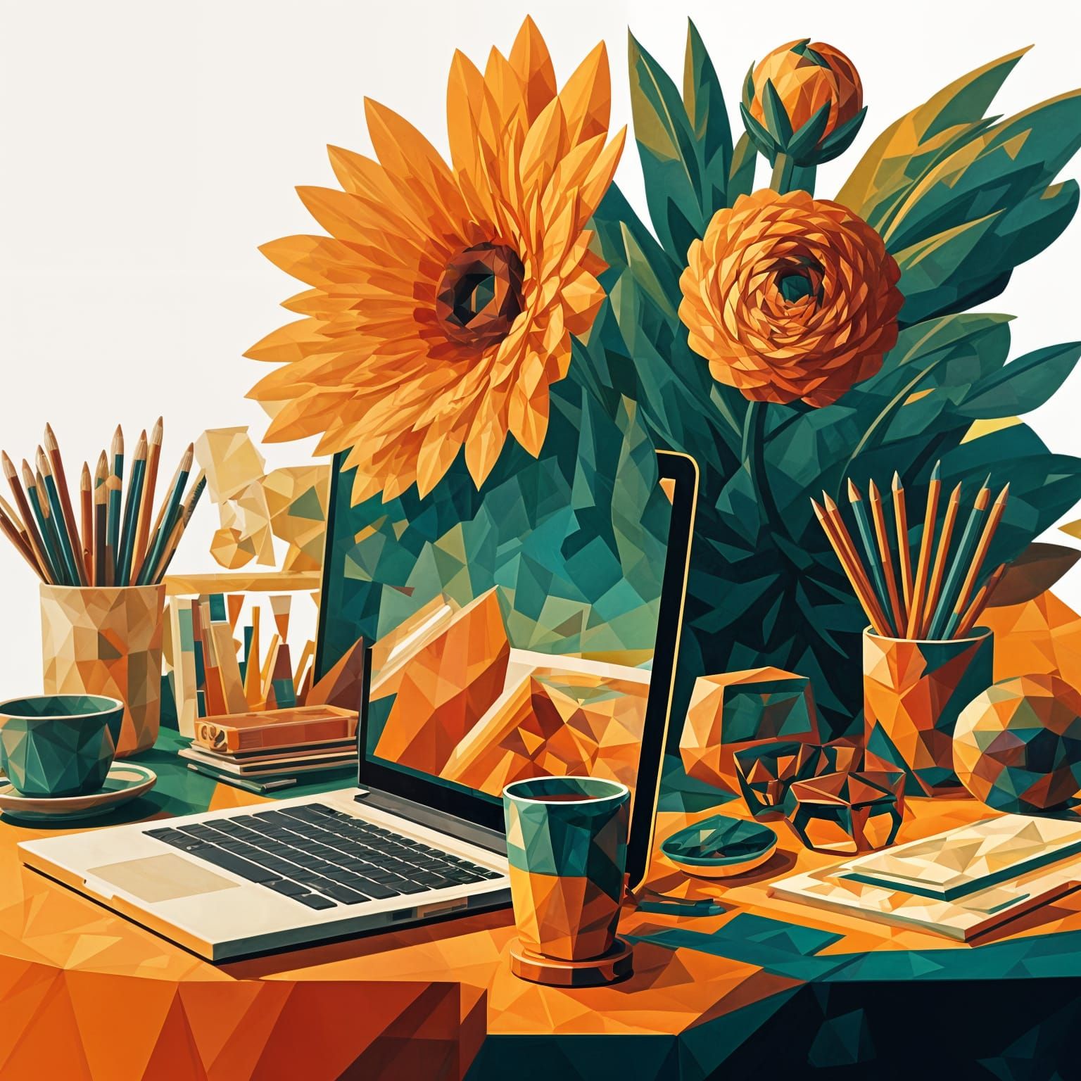 Geometric Fauvism Still Life in Art Deco Style