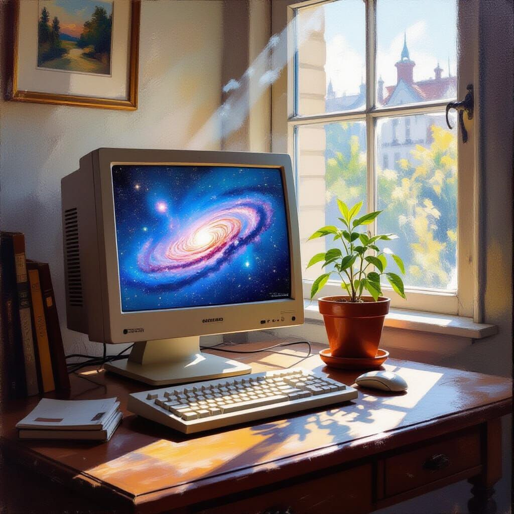 Monet Style Impressionist Desk with Nebula CRT