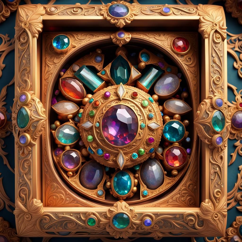 Gilded Jewel Box with Gemstones: Digital Art