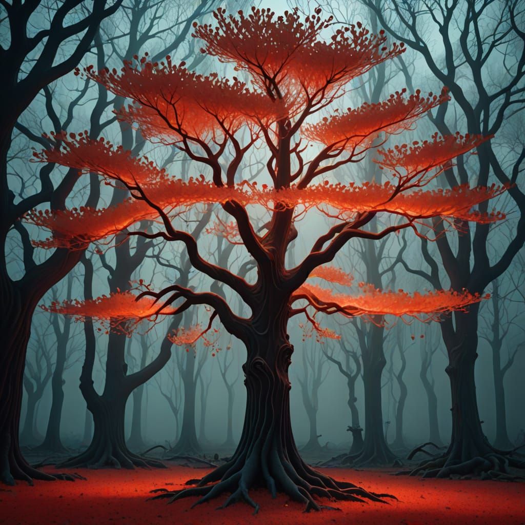 Ethereal Surrealist Tree in Neon Dreamscape