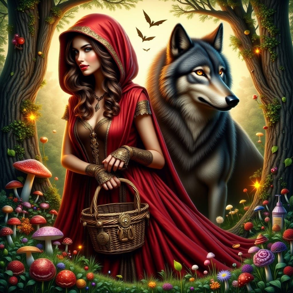 Enchanted Medieval Red Riding Hood in a Whimsical Forest