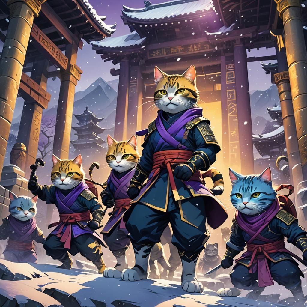 Cat Ninjas Prepare for Battle: Anime Manga Style