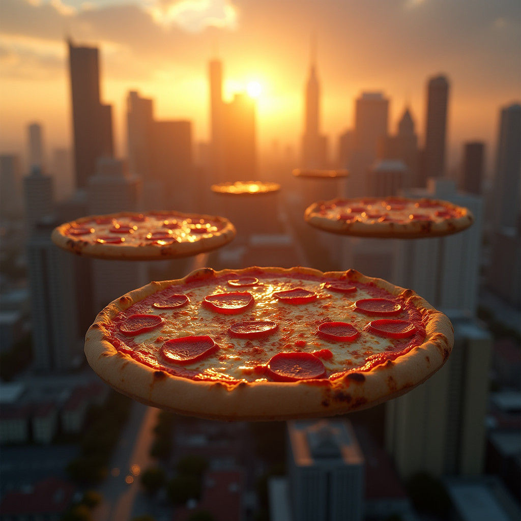 Flying Pizza Saucers over Houston at Sunrise