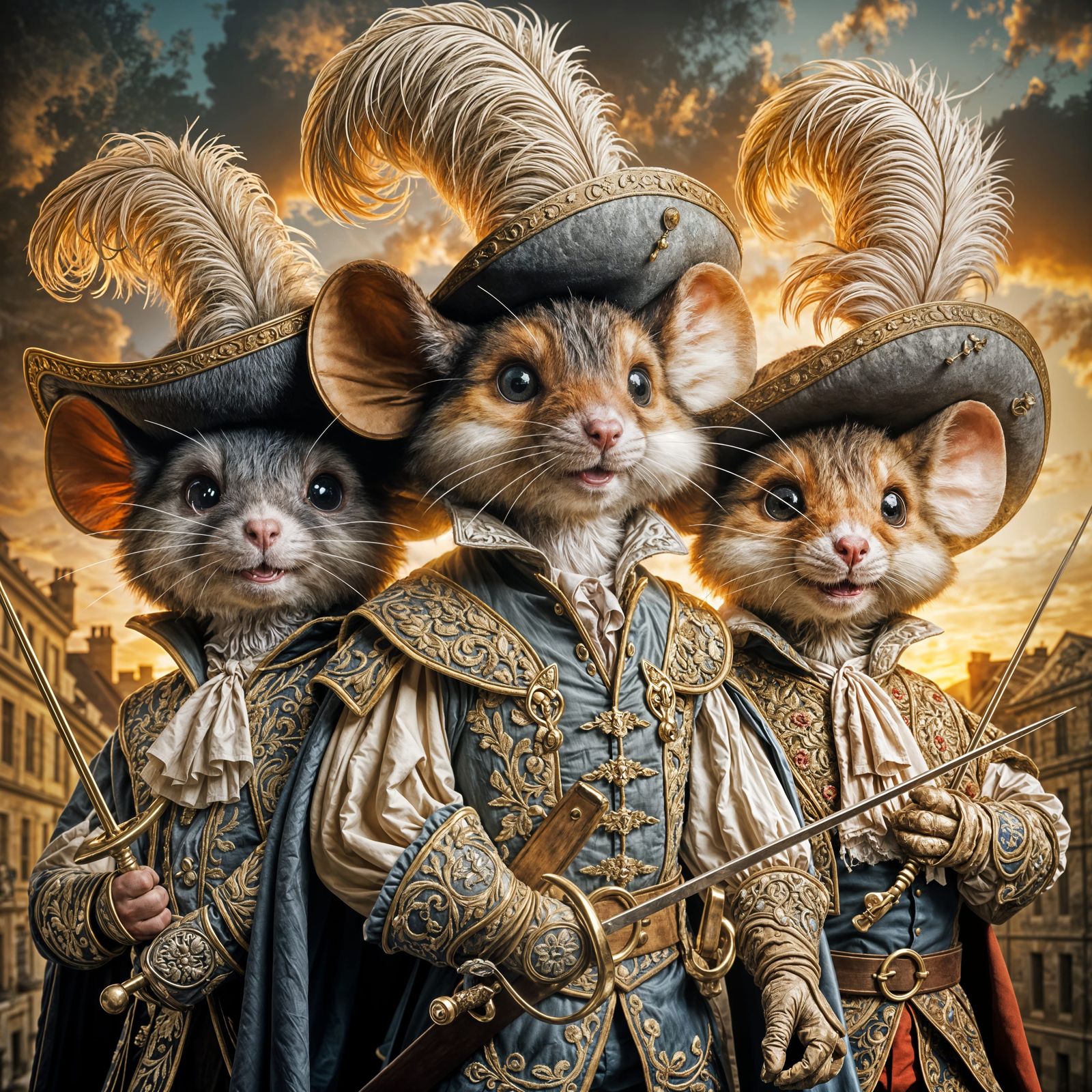 Three Adorable Musketeer Mice Unite in Elegant 17th-Century...