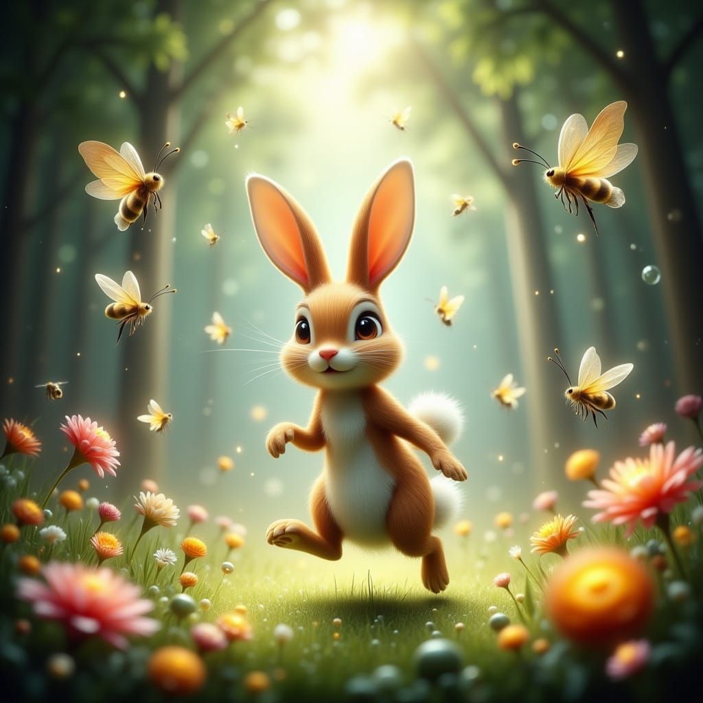 Whimsical Bunny in Enchanted Forest