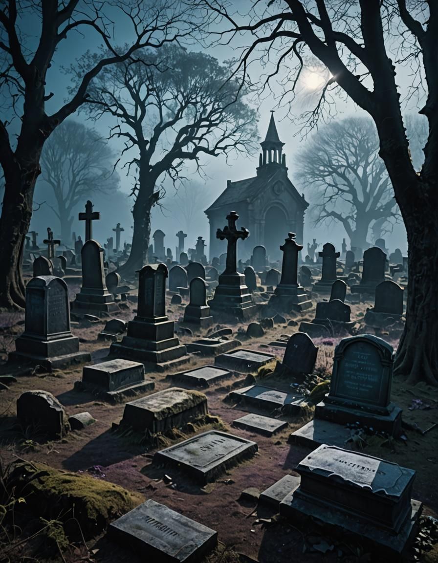 Eerie Graveyard Scene in Dark Fantasy Style