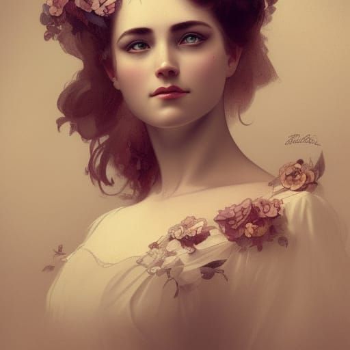 Victorian Era Woman Portrait in Art Nouveau Style