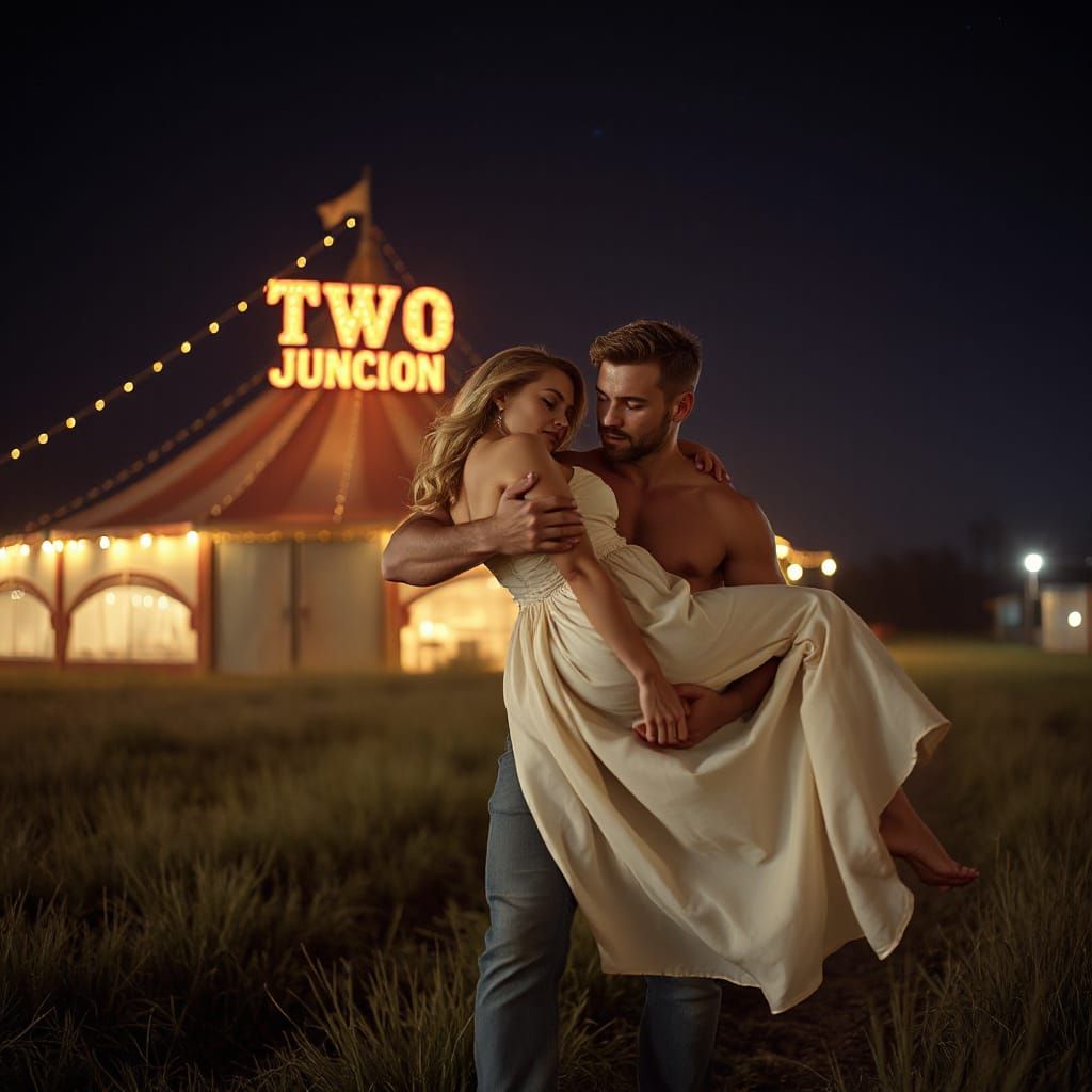 Romantic Embrace Under the Circus Lights