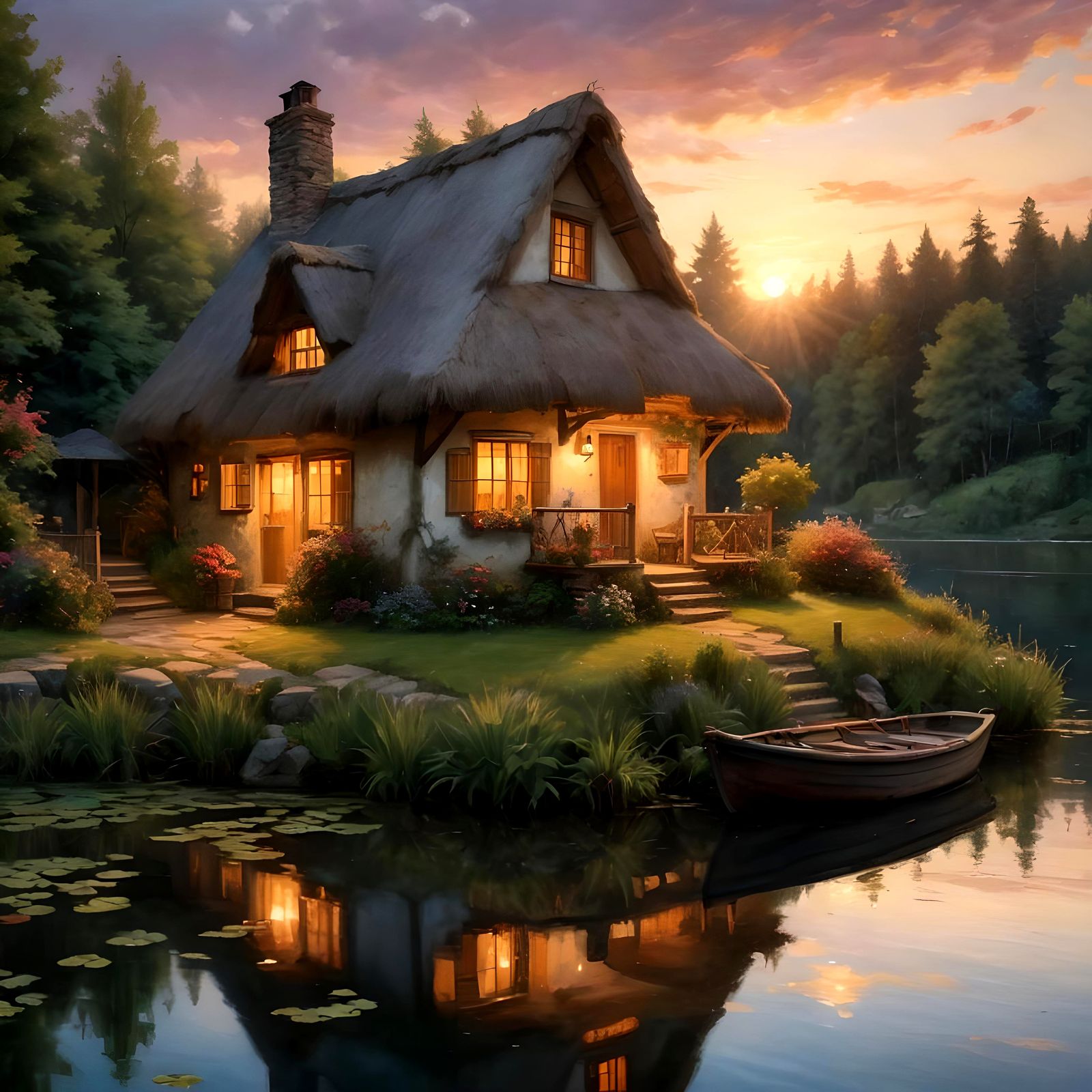 Picturesque Cottage Retreat at Sunset