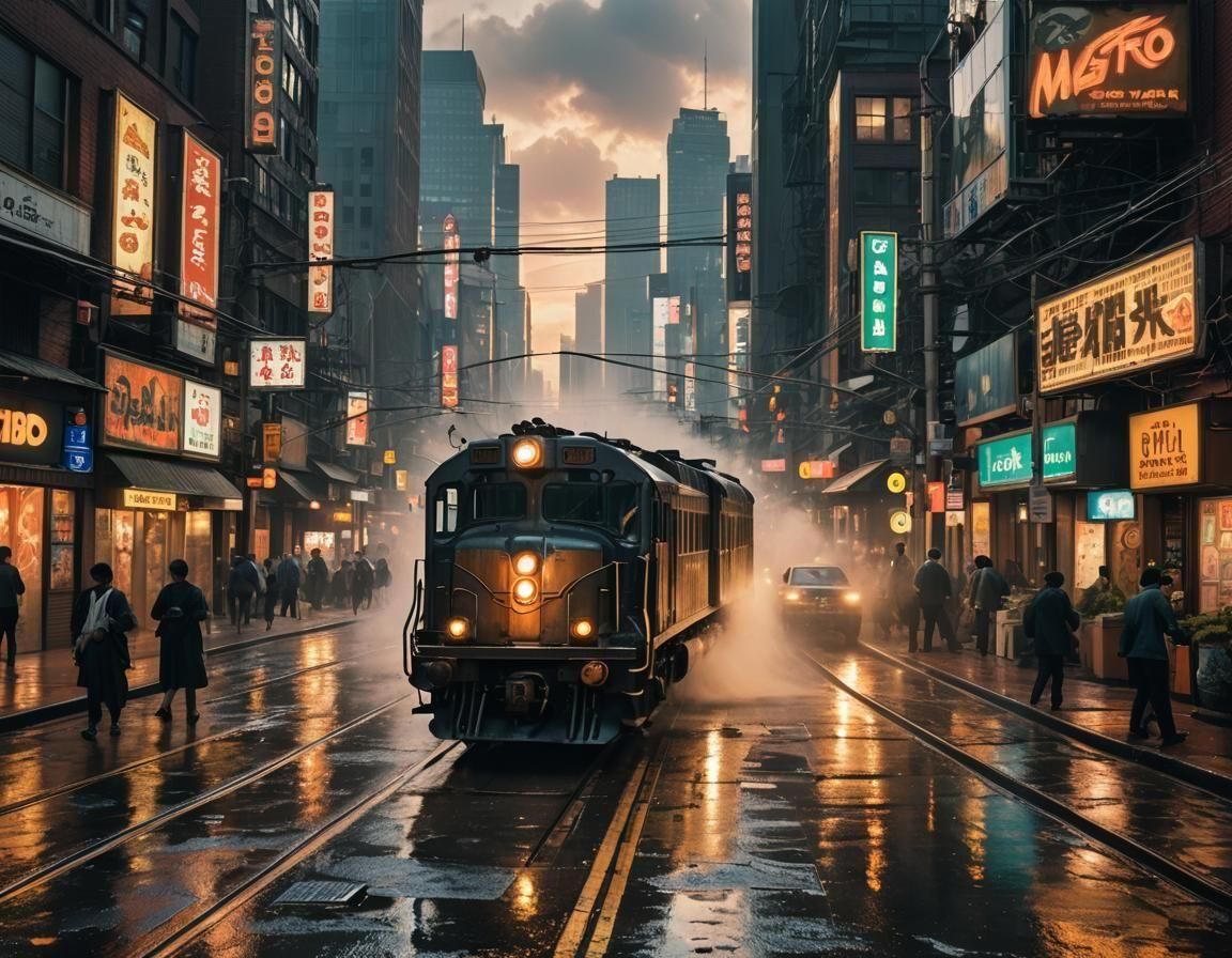 Steampunk Locomotive with Neon Signs in Atlanta